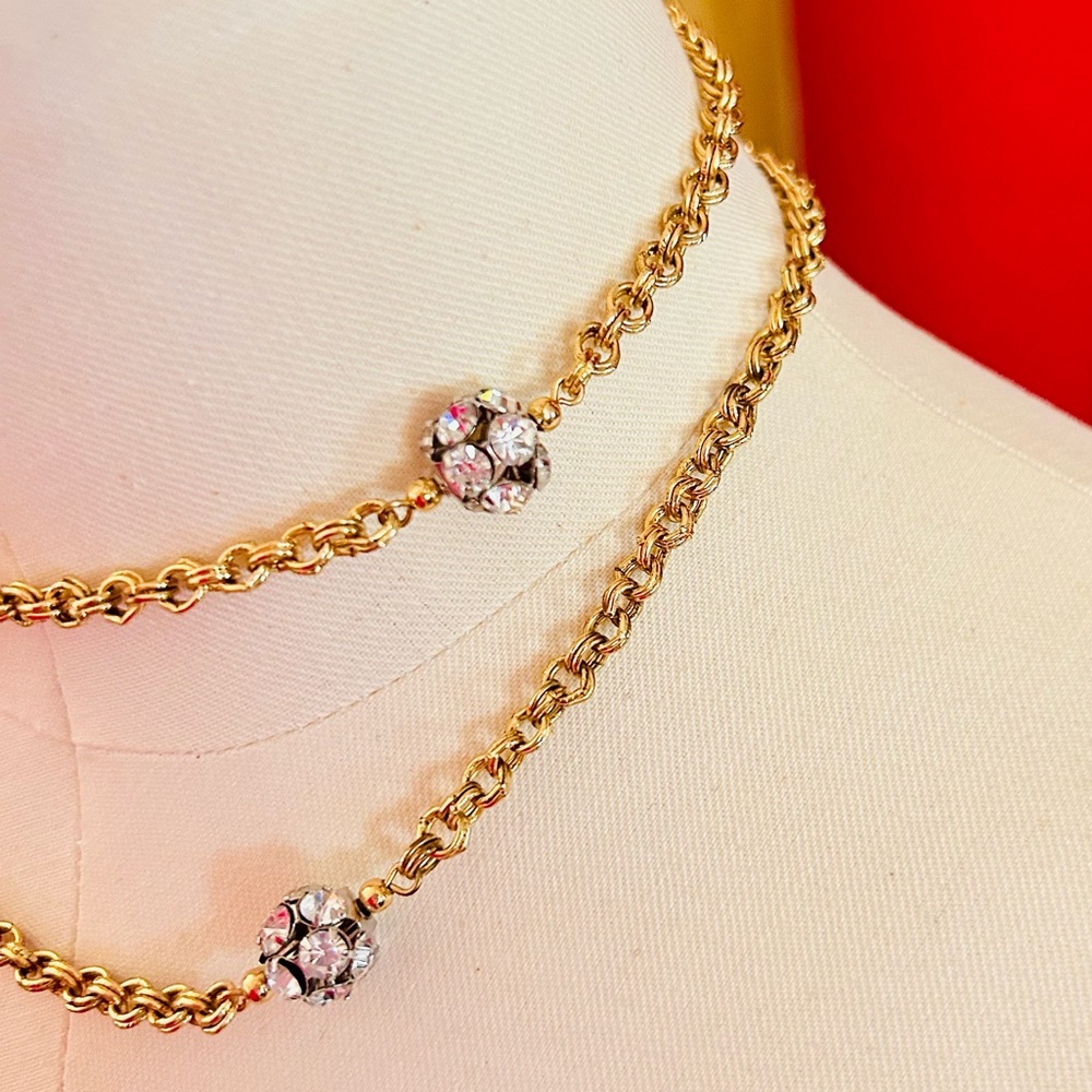 Kenneth Lane Vintage 1980 Necklace Gold Tones with Zirconia Balls